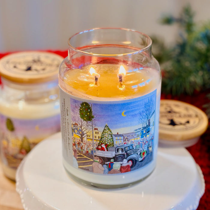 Rockport Candle Company Christmas charity candle close-up