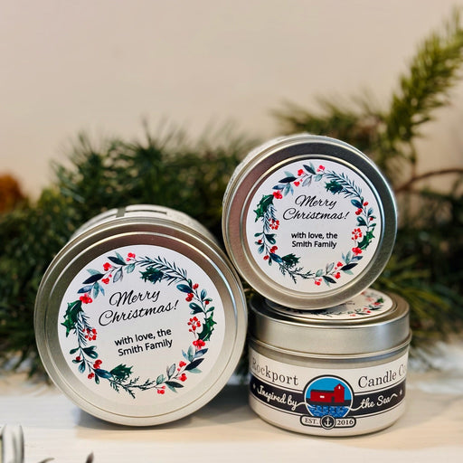 Wreath Design on Custom Candle Tins