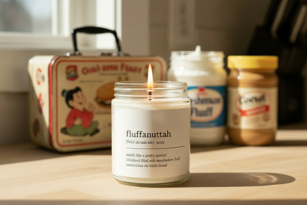 Fluffanuttah candle with background